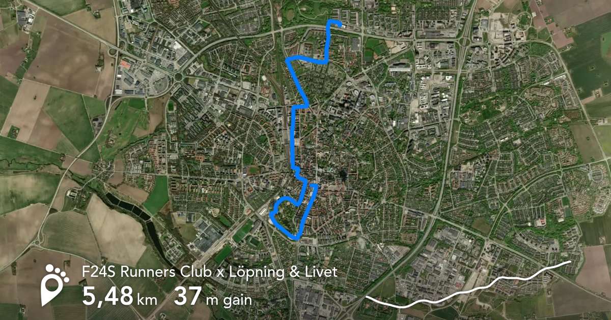 Karta över rundan genom Lund, från Lund C via Stadsparken till Norra Fäladen